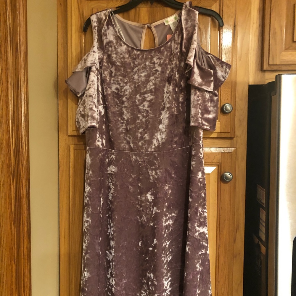 💓NWT Pink Velvet Dress 1X, cold shoulder ruffle
